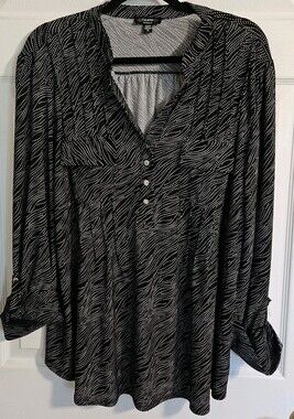 Black & White 1X Womens Stretchy Tunic Top Blouse